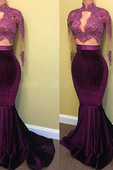 Chic Mermaid Satin Long Sleeves With Appliques Prom Dress-ballbellauk