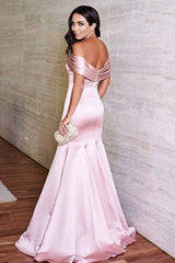 Chic Mermaid Satin Ruffles Off-the-Shoulder Sleeveless Prom Dress-ballbellauk