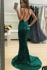 Chic Mermaid Sequins V-neck Ruffles Sleeveless Prom Dress-ballbellauk