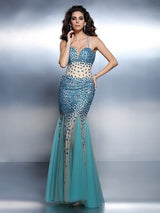 Chic Mermaid Spaghetti-Straps Sleeveless Long Elegant Evening Dress-ballbellauk