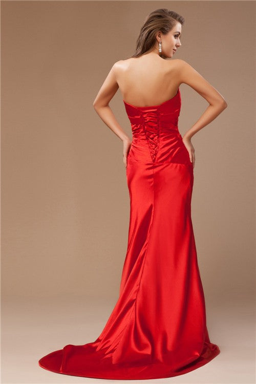 Chic Mermaid Strapless Beading Long Sleeveless Evening Dress-ballbellauk