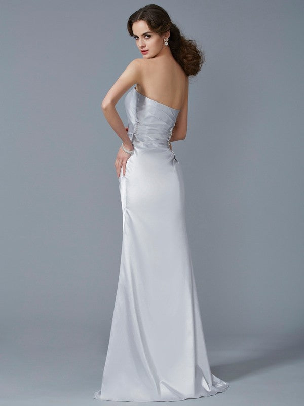 Chic Mermaid Strapless Beading Sleeveless Long Elastic Woven Elegant Evening Dress-ballbellauk