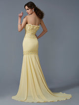 Chic Mermaid Strapless Beading Sleeveless Long Evening Dress Chiffon-ballbellauk