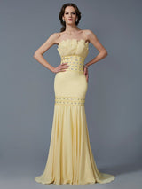 Chic Mermaid Strapless Beading Sleeveless Long Evening Dress Chiffon-ballbellauk