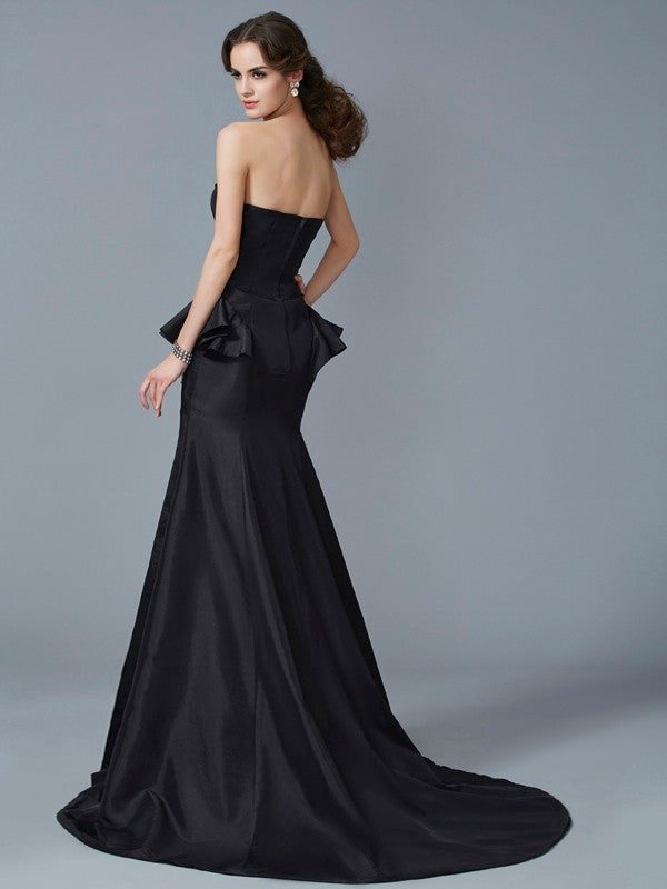 Chic Mermaid Strapless Sleeveless Ruffles Long Evening Dress-ballbellauk