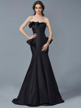 Chic Mermaid Strapless Sleeveless Ruffles Long Evening Dress-ballbellauk