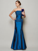 Chic Mermaid Strapless Sleeveless With Appliques Beading Long Evening Dress-ballbellauk