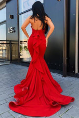 Chic Mermaid Stretch Crepe Ruffles Halter Sleeveless Prom Dress-ballbellauk