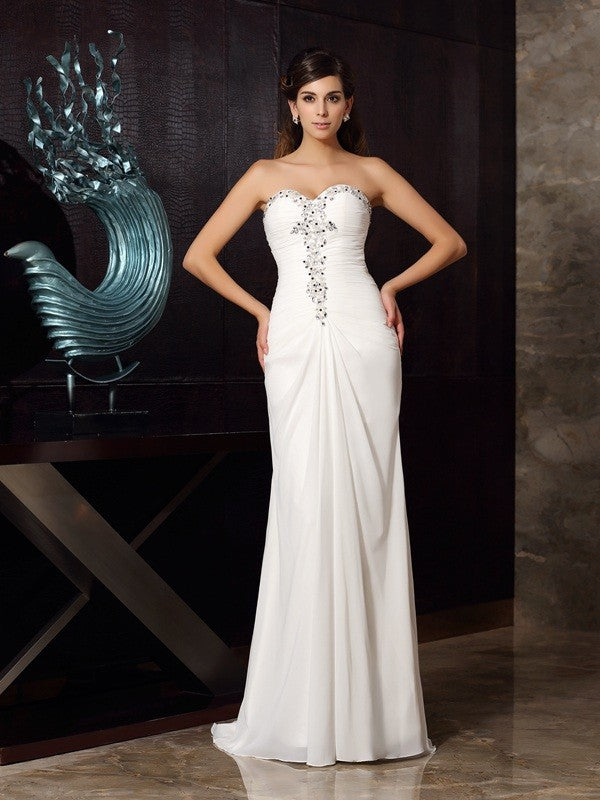 Chic Mermaid Sweetheart Beading Sleeveless Long Evening Dress Chiffon-ballbellauk