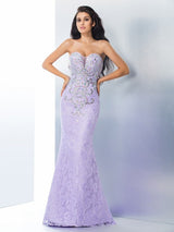 Chic Mermaid Sweetheart Beading Sleeveless Long Lace Prom Dress-ballbellauk