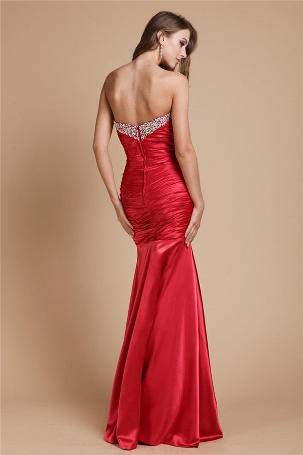 Chic Mermaid Sweetheart Long Sleeveless Elastic Woven Satin Beading Prom Dress-ballbellauk