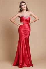 Chic Mermaid Sweetheart Long Sleeveless Elastic Woven Satin Beading Prom Dress-ballbellauk