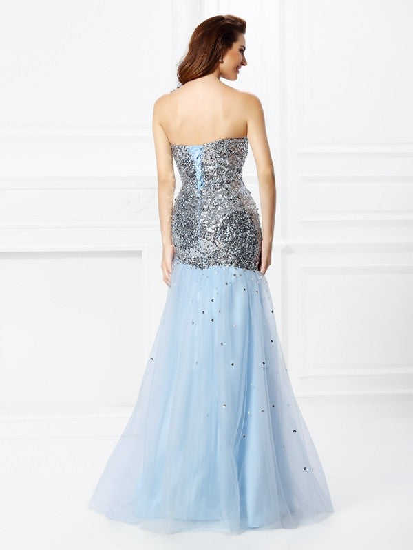 Chic Mermaid Sweetheart Sequin Sleeveless Long Elegant Evening Dress-ballbellauk