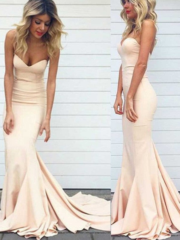 Chic Mermaid Sweetheart Sleeveless Charmeuse Prom Dress-ballbellauk