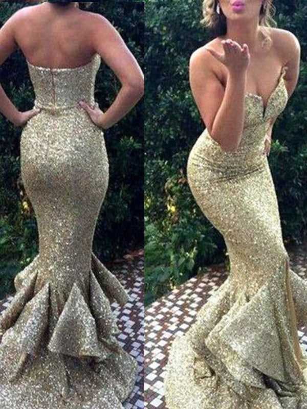 Chic Mermaid Sweetheart Sleeveless Sequins Prom Dress-ballbellauk