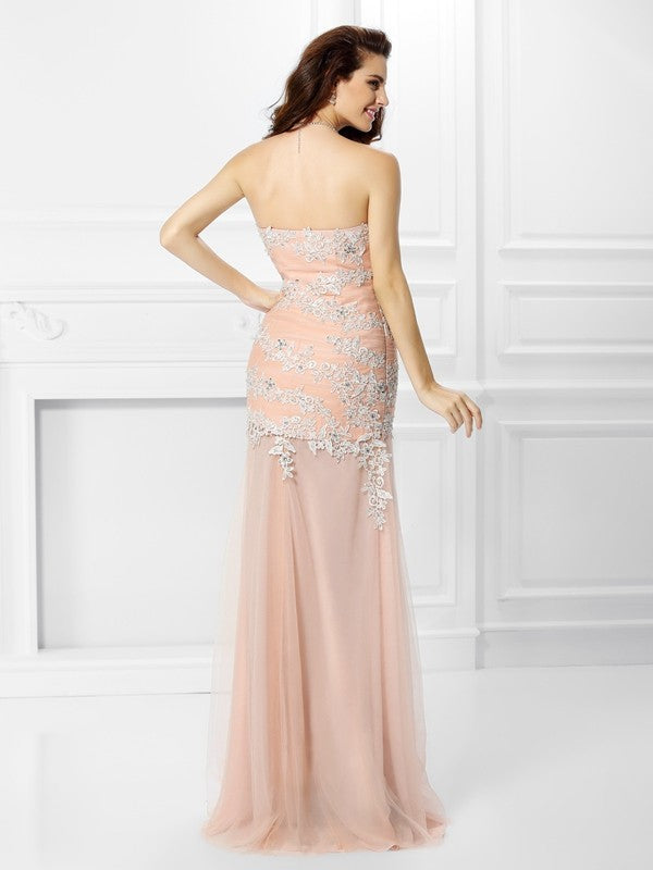 Chic Mermaid Sweetheart With Appliques Sleeveless Long Evening Dress Chiffon-ballbellauk