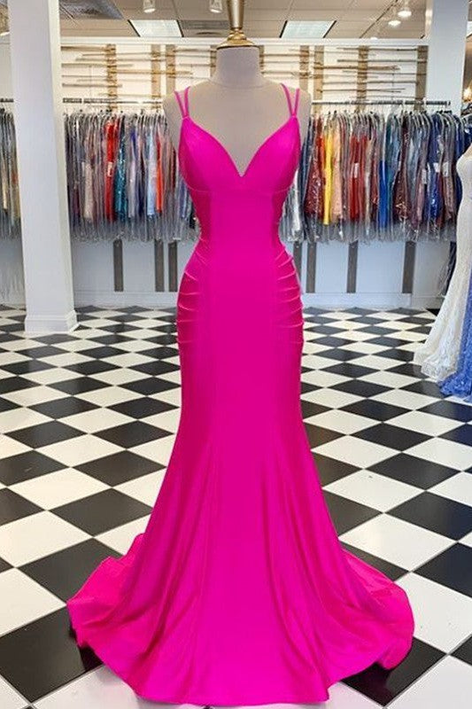 Chic Mermaid V-neck Sleeveless Spandex Ruched Prom Dress-ballbellauk