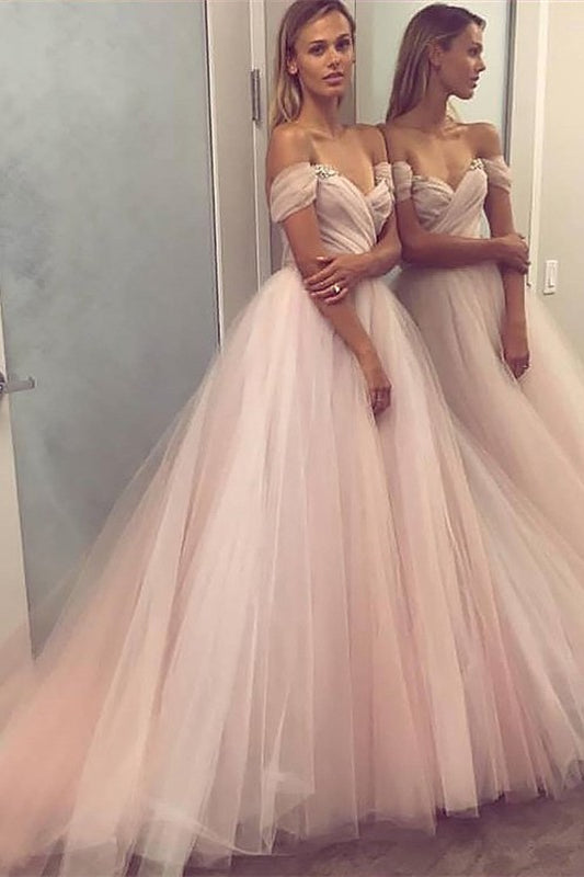 Chic Off-the-Shoulder Tulle Prom Dress UK-ballbellauk