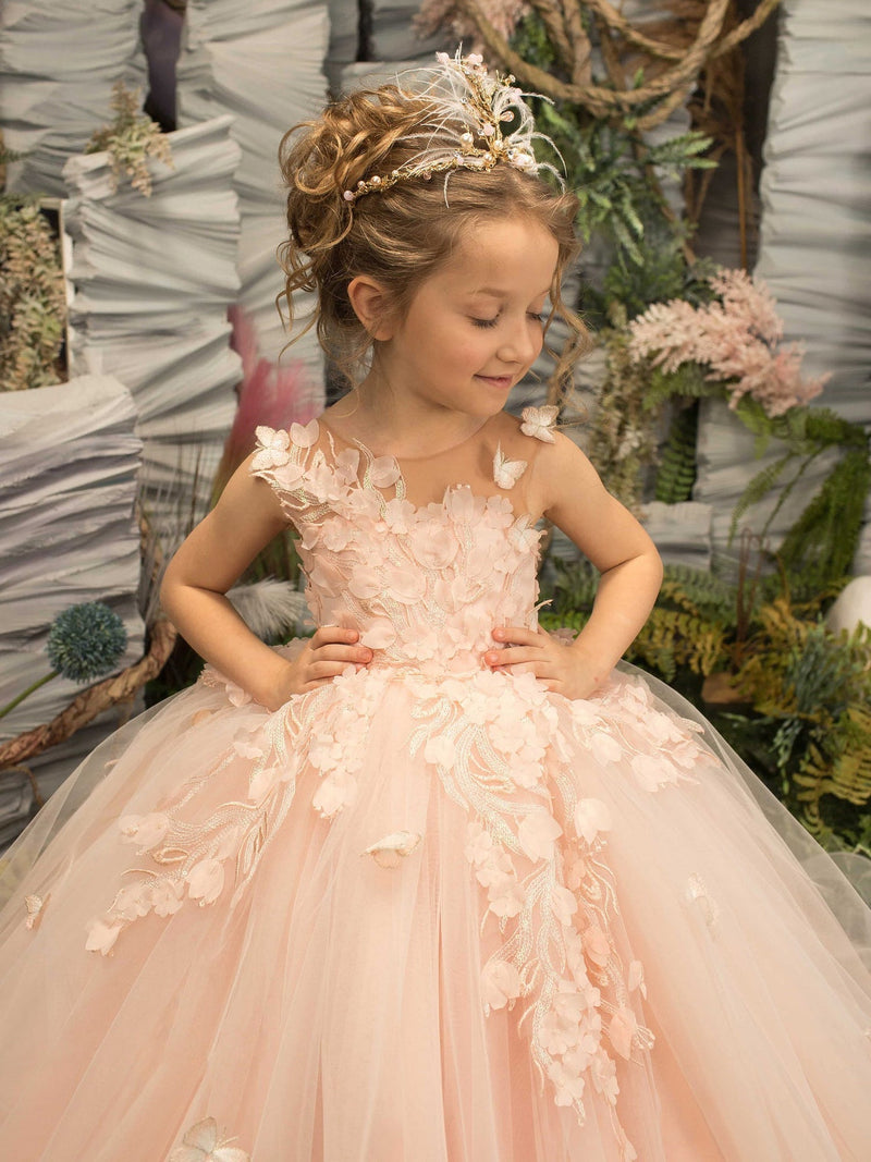 Chic Sleeveless Ball Gown Flower Girls Dress With Appliques-ballbellauk