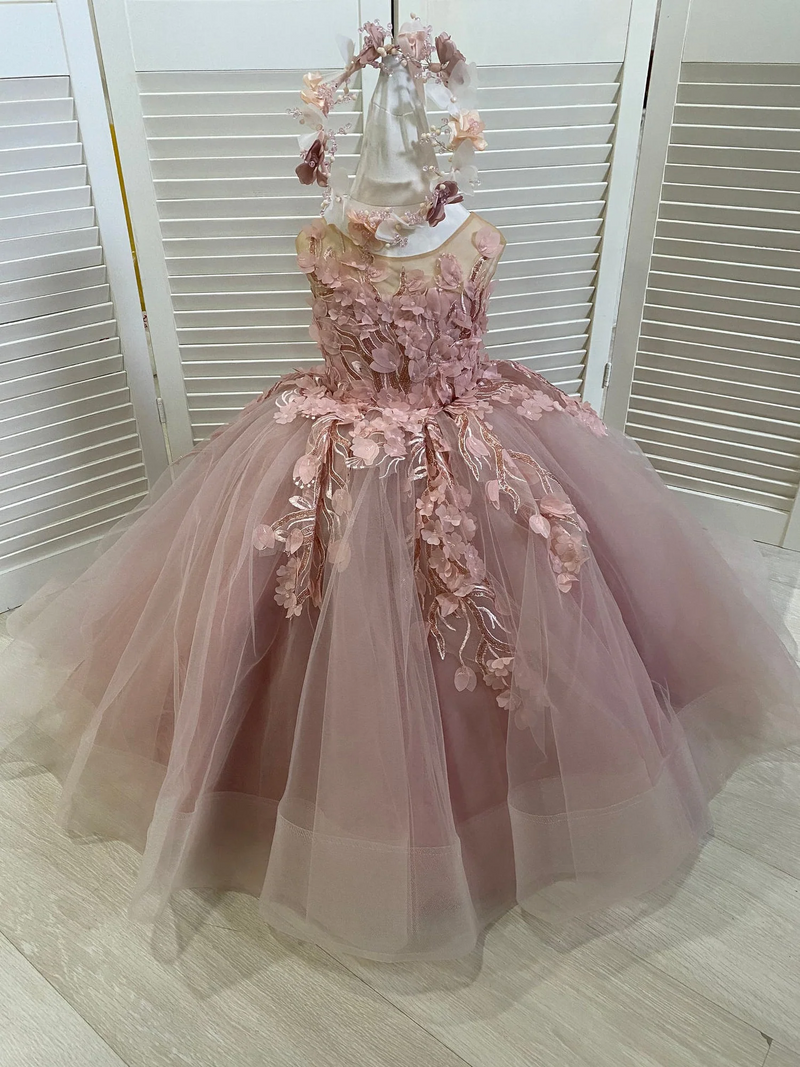 Chic Sleeveless Ball Gown Flower Girls Dress With Appliques-ballbellauk