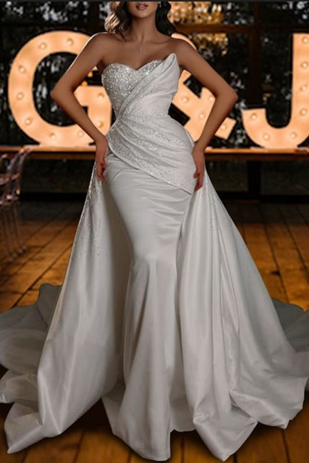 Chic Strapless Mermaid Sequined Sleeveless Bridal Gowns On Sale-ballbellauk