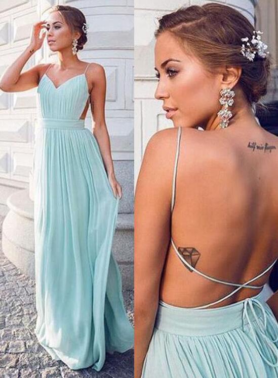 Chiffon Mint Long Prom Dress UK with Spaghetti-Straps-ballbellauk