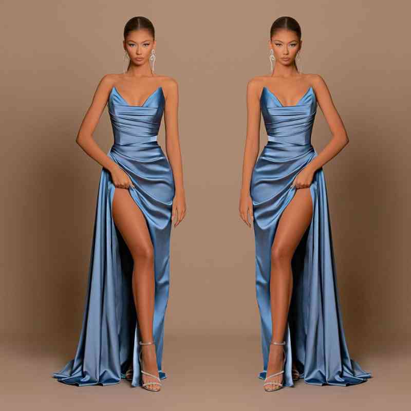 Classic Dusty Blue Sweetheart Formal Wears Mermaid Slit Long On Sale-ballbellauk