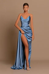 Classic Dusty Blue Sweetheart Formal Wears Mermaid Slit Long On Sale-ballbellauk