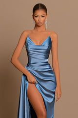 Classic Dusty Blue Sweetheart Formal Wears Mermaid Slit Long On Sale-ballbellauk