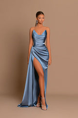 Classic Dusty Blue Sweetheart Formal Wears Mermaid Slit Long On Sale-ballbellauk