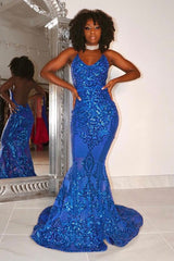 Classic Halter V-Neck Sleeveless Mermaid Formal Wears Sequins Long-ballbellauk