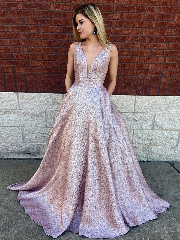 Classic V-Neck Sleeveless Sequin Lace Prom Dress-ballbellauk