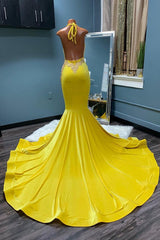 Classic Yellow Halter Mermaid Prom Dress UK with Appliques-ballbellauk