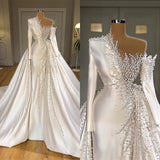 Classy Pearls Overskirt Wedding Dress On Sale Long Sleeve-ballbellauk