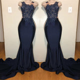 Dark Blue Mermaid Prom Dress UK with Sleeveless Appliques-ballbellauk