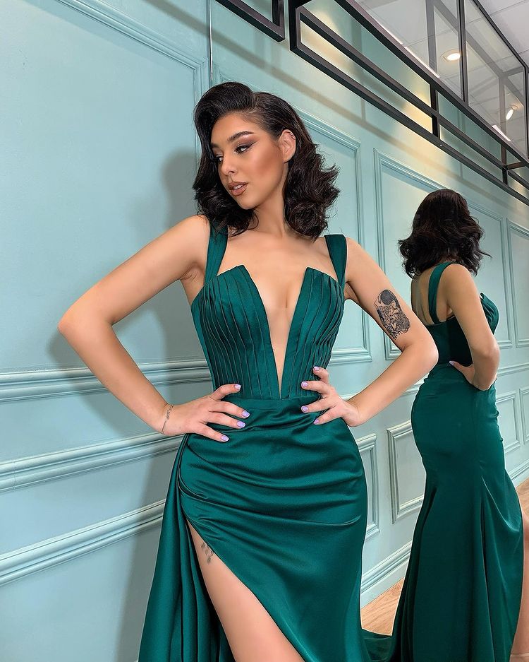 Dark Green Mermaid Evening Dress with Slit-ballbellauk