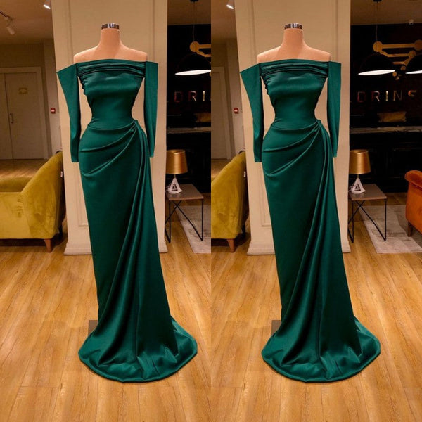 Dark Green Mermaid Prom Dress Long Ball Dresses On Sale Off-the-Shoulder-ballbellauk