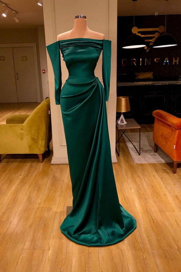 Dark Green Mermaid Prom Dress Long Ball Dresses On Sale Off-the-Shoulder-ballbellauk