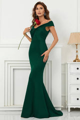 Dark Green Off-The-Shoulder Mermaid Sweetheart Evening Dress On Sale-ballbellauk