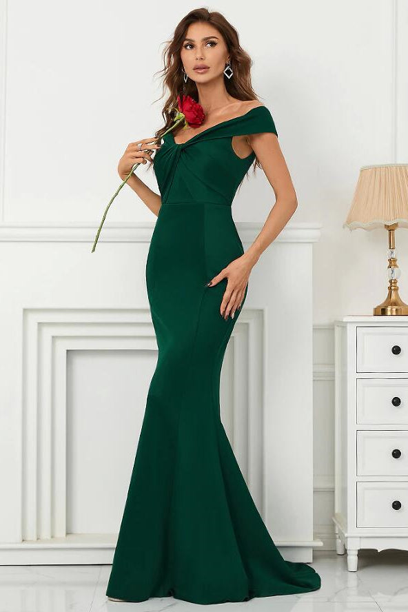 Dark Green Off-The-Shoulder Mermaid Sweetheart Evening Dress On Sale-ballbellauk