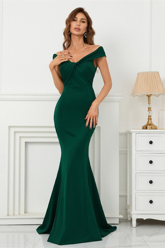 Dark Green Off-The-Shoulder Mermaid Sweetheart Evening Dress On Sale-ballbellauk