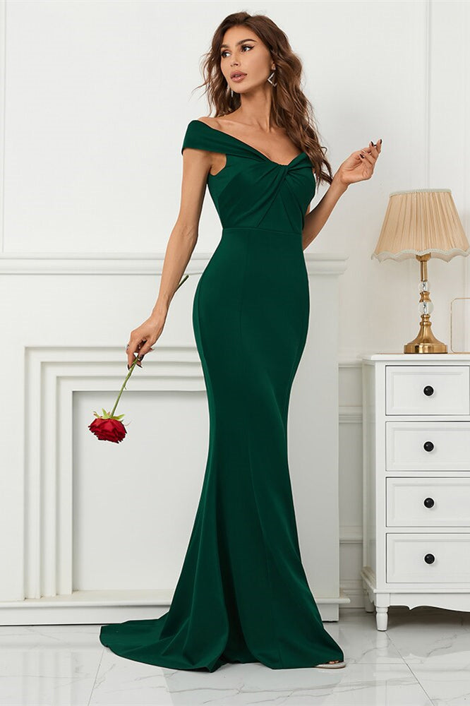 Dark Green Off-The-Shoulder Mermaid Sweetheart Evening Dress On Sale-ballbellauk