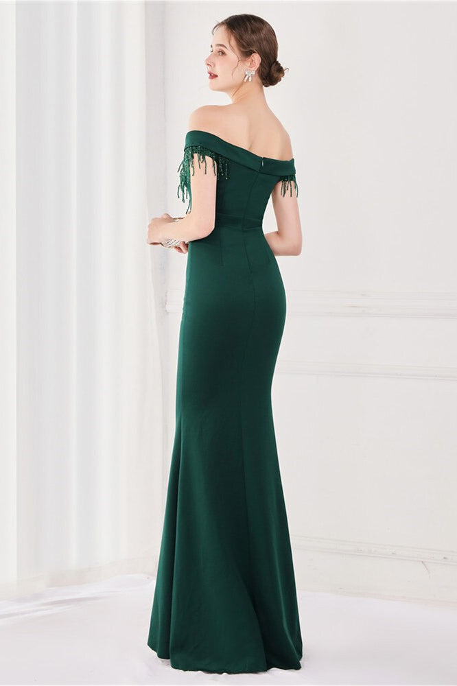 Dark Green V-Neck Mermaid Evening Dress with Appliques and Tassel-ballbellauk