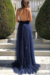 Dark Navy Sequins Prom Dress UK with Spaghetti-Straps-ballbellauk