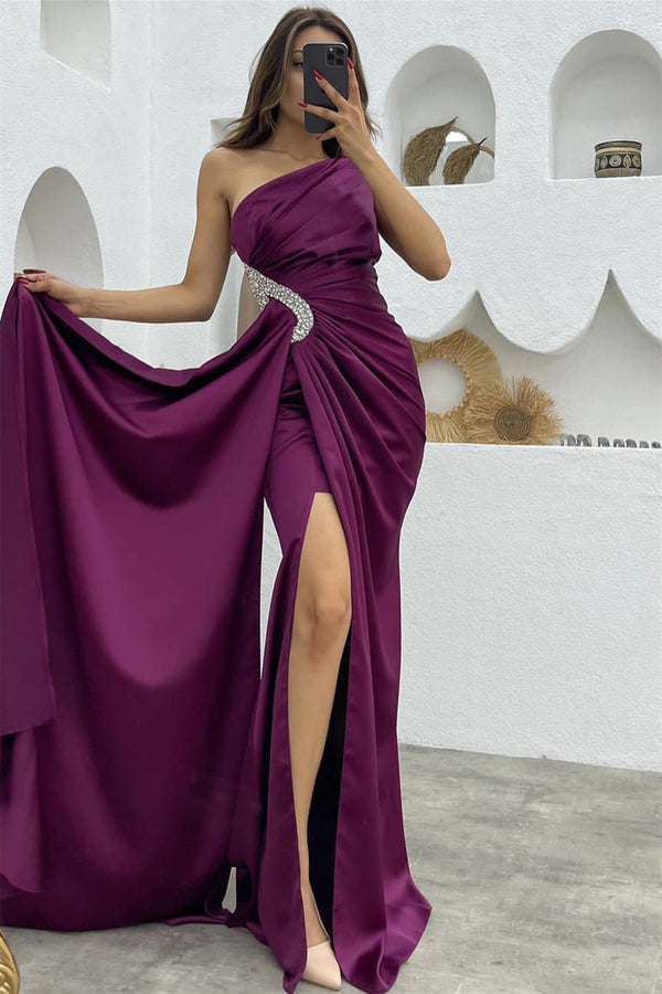 Dark Purple Sequins Mermaid Evening Dress with Long Ruffles Split-ballbellauk