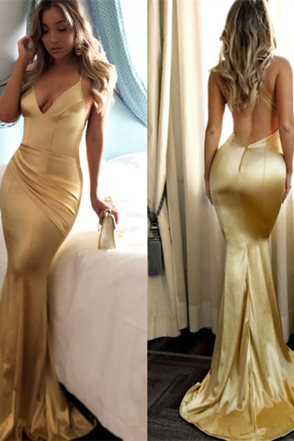 Dazzle in the Daffodil V-Neck Sleeveless Mermaid Evening Dress Long Online-ballbellauk