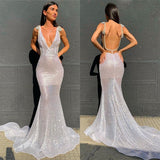 Deep V-Neck Mermaid Prom Dress UK with Open Back and Sequins-ballbellauk