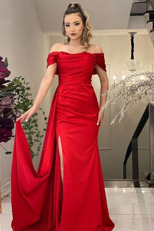 Designer Sheath Ruched Off-the-Shoulder Sleeveless Prom Dress-ballbellauk