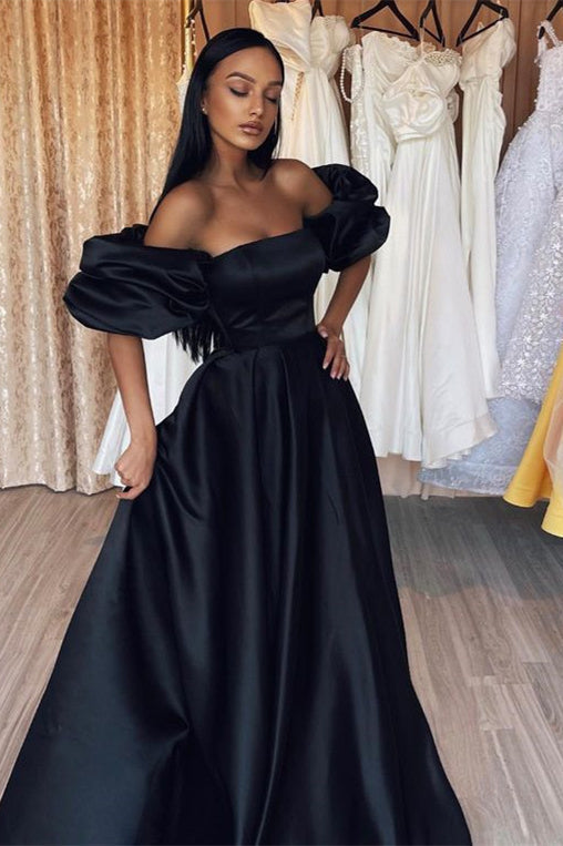 Elegant A Line Black Off-The-Shoulder Prom Dress UK-ballbellauk