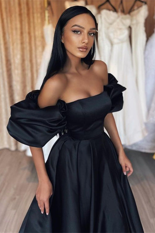 Elegant A Line Black Off-The-Shoulder Prom Dress UK-ballbellauk